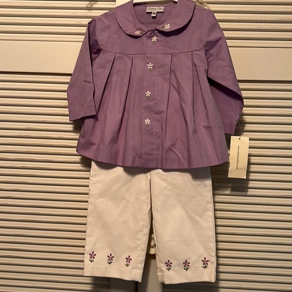 Other - FANTAISIE KIDS Embroidered Lavender Top & Ivory Corduroy Pants